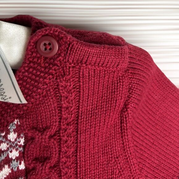 Hanna Andersson Short Sleeve Fair Isle Knit Sweater Burgundy Cotton Wool Dress 2 - Picture 4 of 12